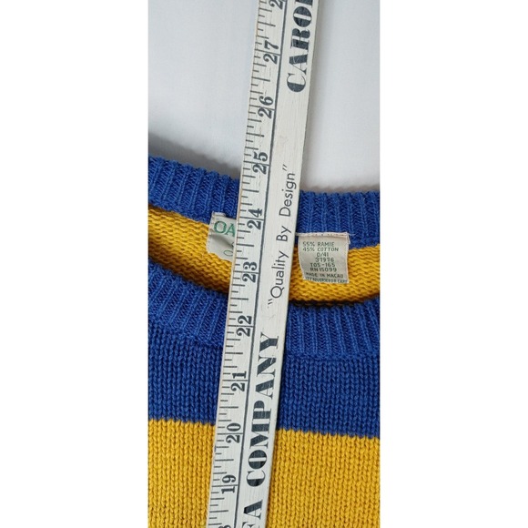 Oakton Ltd Striped Knit Sweater Blue Yellow Long Sleeve Crew Neck Women's Large - Picture 6 of 7